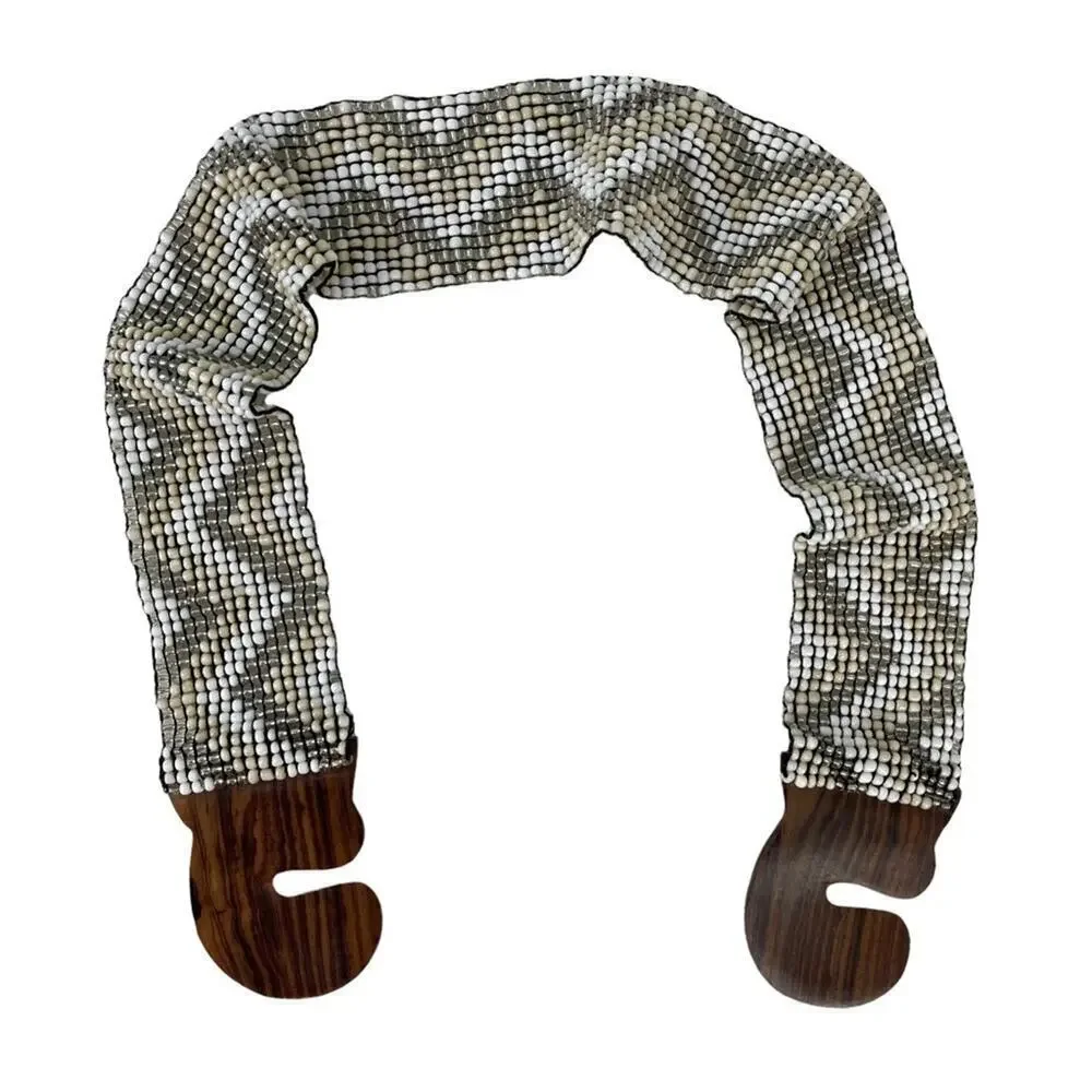 Vintage Hand-made Boho Belt Stretchy Beaded Bali Belt with Wooden Hook Buckle